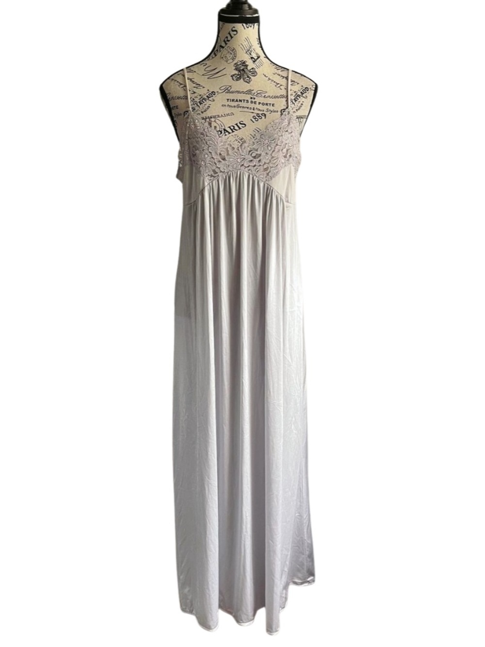 Vintage Y2K 90s Silver Purple Lace Nightgown Maxi Slip Dress Lingerie